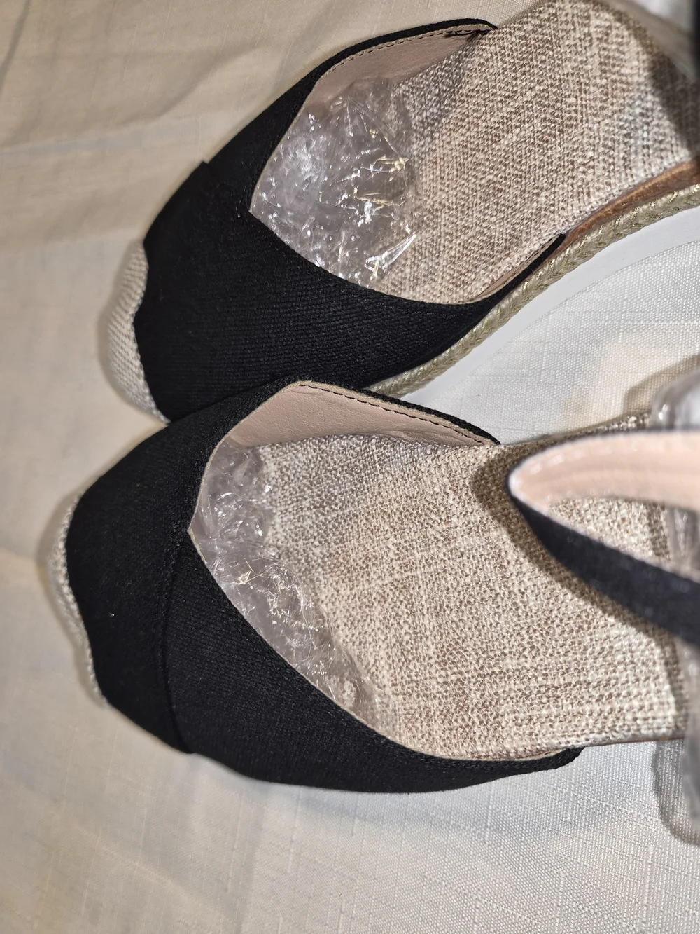 Canvas Black Espadrille Wedge Sandals with Ankle Strap